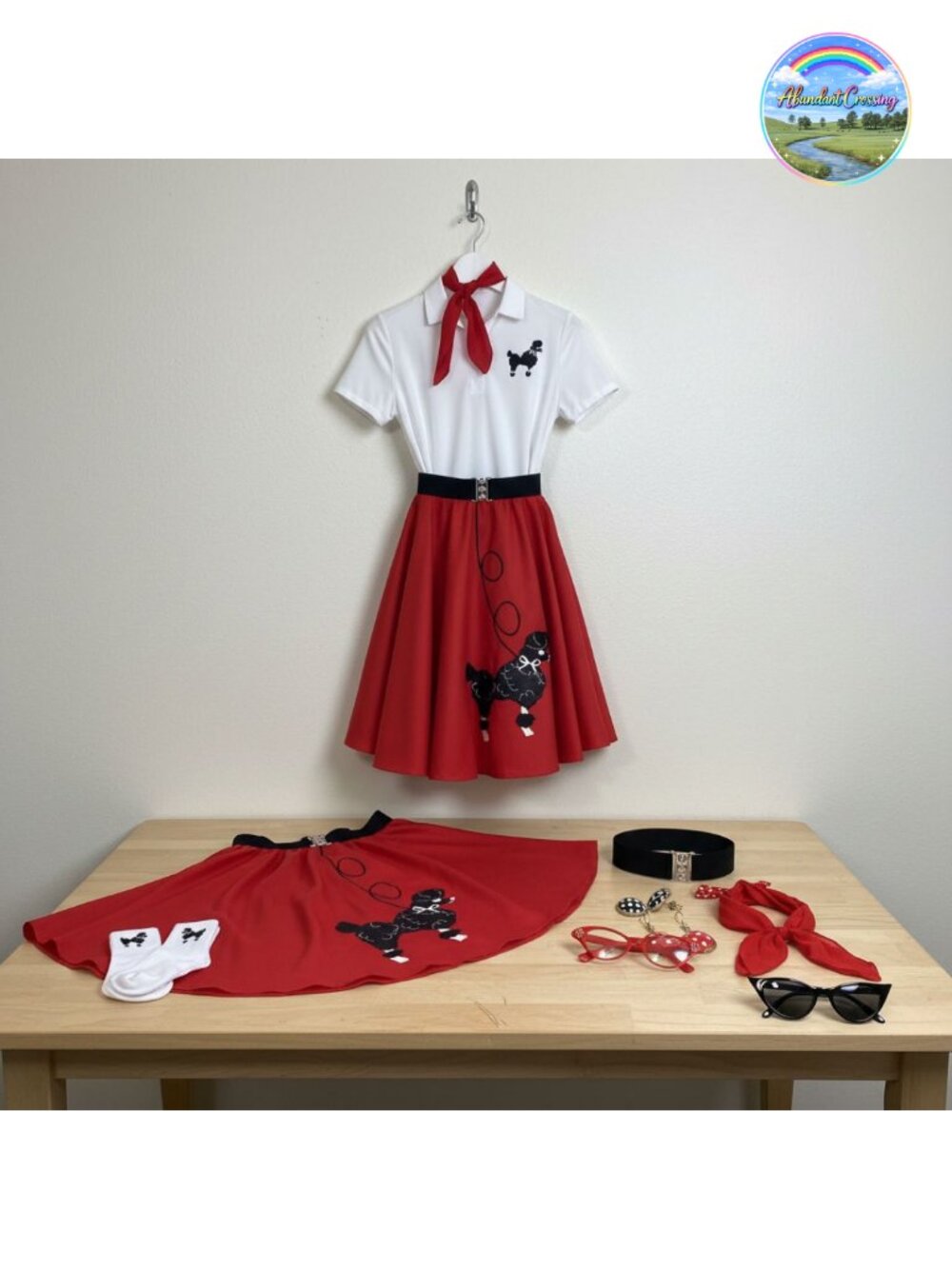 1950s Poodle Skirt Outfit Women 50s Sock Hop Costume Polo Shirt Accessories